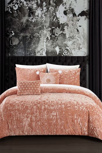 Giuliana Rich - Набор пуховых одеял Queen с текстурированным бархатным рисунком - Румяна - Набор из 5 предметов CHIC