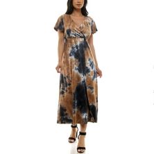 Women's Nina Leonard Tie Dye Print Flutter Sleeve V-Neck Maxi Dress Nina Leonard