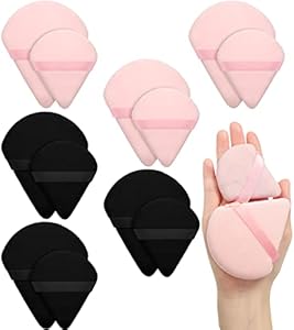 Maitys Fiber Triangular Makeup Puffs, 12 Pieces, Black, Soft Reusable Face Cosmetic Tools for Foundation, Powder, Blush, Concealer & More Maitys