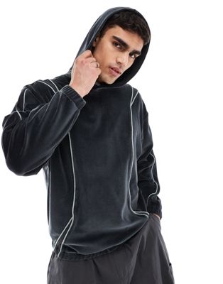 ASOS DESIGN oversized velour hoodie in dark gray with contrast seam detail ASOS DESIGN