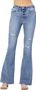 Judy Blue Women's High-Rise Destroyed Flare Jeans - 82377 (Light Blue, 9) Judy Blue