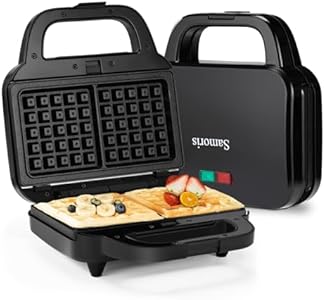 Samoris 3 in 1 Electric Sandwich Maker, Panini Press Grill and Waffle Iron Set with Removable Non-Stick Plates, Electric Grilled Cheese Maker, Portable Cool Touch Handle,Easy to Clean, 870W Black Samoris