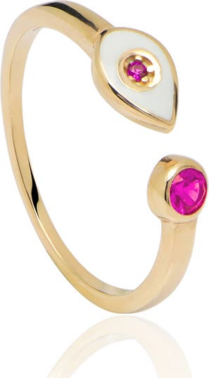 GABI RIELLE Регулируемое кольцо от сглаза из 14-каратного желтого золота Vermeil с французской эмалью Gabi Rielle