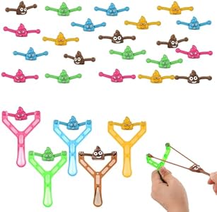 5pcs Catapult Poo Toy with 25pcs Cute Bullets for Slingshot, Funny Rubber Poop Launcher Toy Novelty Finger Sticky for Sling Shot Kids Adults Party Favors Birthday Joke Toys Gifts (5 Colors) Xihircd