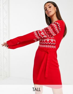 Brave Soul Tall Fairisle Christmas sweater dress with tie Brave Soul Tall
