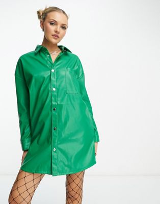 Зеленое платье-рубашка мини из искусственной кожи с контрастной строчкой Native Youth NATIVE YOUTH