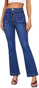 Genleck High Waisted Flare Jeans - Strech Front Patch Pockets Bell Bottom Jeans for Women Trendy Bootcut Denim Pants 2024 Genleck