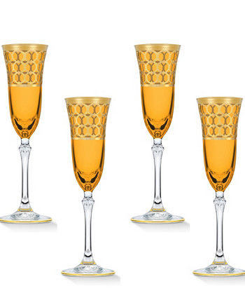Бокалы для шампанского янтарного цвета с золотистыми кольцами, набор из 4 шт. Lorpen