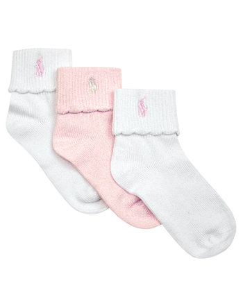 Набор из трех носков с зубчатым вырезом и отворотом Polo Little Girls Ralph Lauren