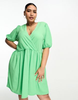 Ярко-зеленое фактурное свободное платье мини с V-образным вырезом Pieces Curve Exclusive Pieces