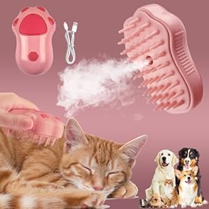 3in1 Cat Steam Brush,Multifunctional Rechargeable Cute Steamy Pet Brush for Short Or Long Hair Cats/Dogs To Massage/Clean/Eliminate Flying&Tangled Hair With USB Cable-Blue Whale HMGES