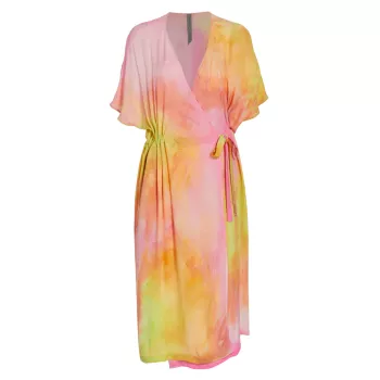 Diane Tie-Dye Silk Wrap Midi-Dress RAQUEL ALLEGRA