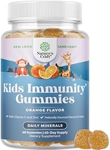 Kids Immunity Support Gummies - Delicious Vitamin C with Zinc and Echinacea Immune Booster Gummies for Kids - Vegan Gluten Free and Gelatin Free Chewable Gummy Vitamin Supplement for Children Natures Craft