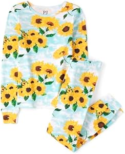 The Children's Place Girls' Sunflowers Long Sleeve Top and Pants Snug Fit 100% Cotton 2 Piece Pajama Set The Children"s Place