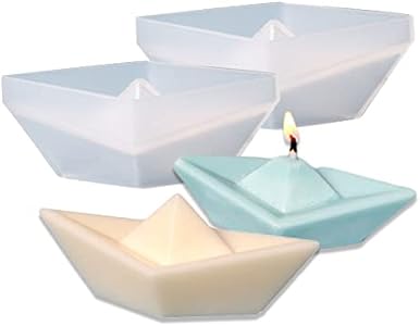 Cestony 2Pcs Paper Boat Shaped Candle Silicone Molds for Making Candle Resin Pillar Aromatherapy Soap Car Freshie gypsum Cestony