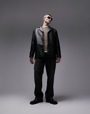 Черный пиджак из искусственной кожи Topman TOPMAN