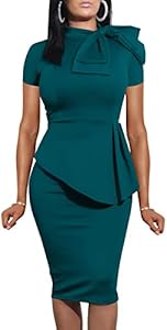 LAGSHIAN Women Fashion Peplum Bodycon Short Sleeve Bow Club Ruffle Pencil Party Dress LAGSHIAN