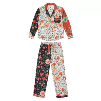 Хлопковый пижамный комплект из двух предметов с цветными блоками и цветочным принтом Desmond & Dempsey