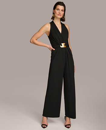 Women's V-Neck Hardware Sleeveless Jumpsuit Donna Karan New York