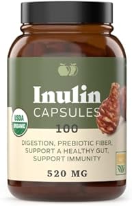 Organic Inulin Capsules (Капсулы) - 520mg 100 Pills, Organic Jerusalem Artichoke Inulin Capsules Complete Natural Products