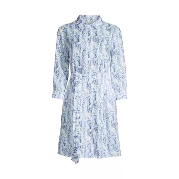 Льняное платье-рубашка с поясом и цветочным принтом Resort 120% Lino