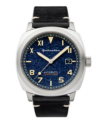 Мужские часы Hull California с автоматическим черным ремешком из натуральной кожи, 42 мм Spinnaker