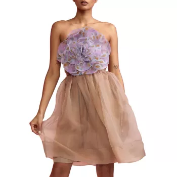 Мини-платье без бретелек из органзы с цветочным принтом Cynthia Rowley