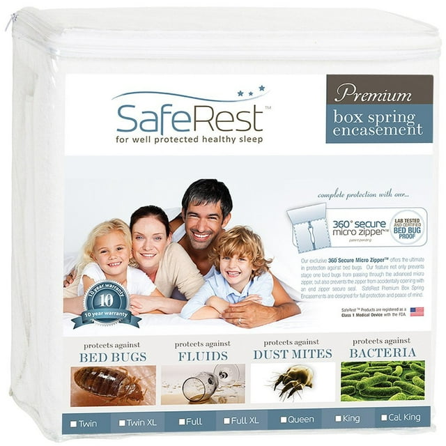 SafeRest Premium Low Profile Thick Box Spring Encasement, Waterproof, Vinyl Free, Twin XL SafeRest