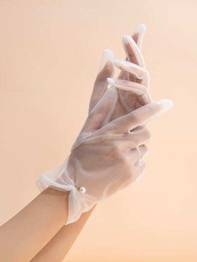 Сетчатые перчатки с искусственным жемчугом SHEIN