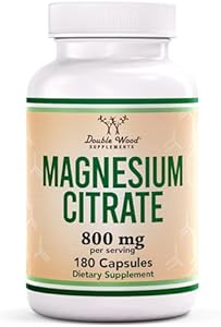 Magnesium Citrate 800mg, 180 Capsules, Digestion & Constipation Support, Vegan Safe, Non-GMO, Double Wood Supplements Double Wood Supplements