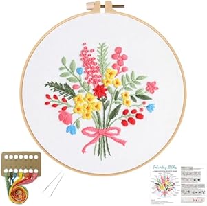 Louise Maelys Flowers Embroidery Kits for Beginners,Cross Stitch kit for Adults,Floral Bouquet Needlepoint for Starters,Including Hoop,Instruction and Threads Louise Maelys