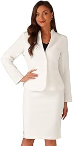 Allegra K 2 Piece Suit Skirt Set for Women's Business Formal Collarless Blazer and Pencil Skirts ALLEGRA K