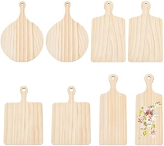 FINGERINSPIRE 8Pcs Unfinished Wooden Paddle 9.4~11.8 Inch/24~30 cm 4 Styles Natural Color Solid Wood Paddle Undyed Smooth DIY Sorority Paddle for DIY Arts Crafts Wall Decoration (Round & Rectangle) Fingerinspire