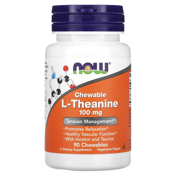 Жевательный L-теанин, 100 мг, 90 жевательных таблеток NOW Foods