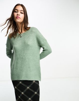 Зеленый удлиненный свитер с глубокими манжетами Only ONLY
