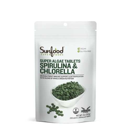 Таблетки SunFood Super Algae со спирулиной и хлореллой — 2 унции Sunfood