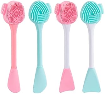 Silicone Facial Cleansing Brush 3 Pack, Beomeen 4 in 1 Handheld Face Scrubber for Deep Gentle Exfoliating, Double-Ended Face Wash Scrub Brush for Face Skincare and Massage (Black) Beomeen