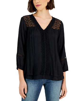 Petite V-Neck Lace-Trim Top, Created for Macy's Style & Co