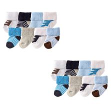 Luvable Friends Infant Boy Newborn and Baby Terry Socks, Blue Brown 16-Piece Luvable Friends