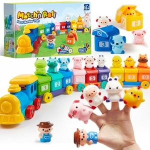 SYNCFUN Montessori Learning Farm Train for Toddlers 1 2 3 Years Old, Counting, Matching & Sorting，Learning Toy w/ 9 Farm Animals and 1 Farmer, Best Gift for Baby Boys Girls SYNCFUN