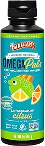 Barlean's Omega Pals Chirpin' Slurpin' Omega 3 for Kids, Yummy Lemonade Flavored Children's Liquid (Жидкость) Fish Oil Supplement with 540 mg of EPA & DHA for Brain & Eye Health, 8 oz (Унции) Barlean's