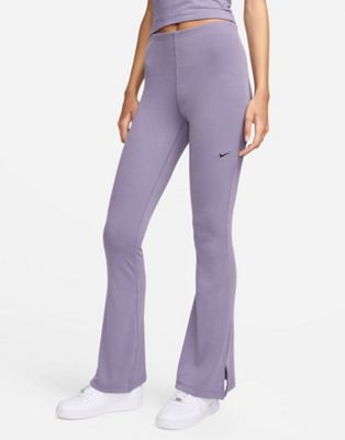 Nike ribbed mid rise flared pants in purple Nike
