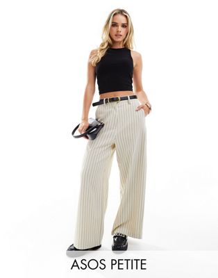 ASOS DESIGN Petite tailored pants with belt in cream stripe ASOS DESIGN