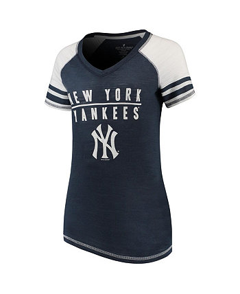Женская темно-синяя футболка с v-образным вырезом с цветными блоками New York Yankees Soft As A Grape