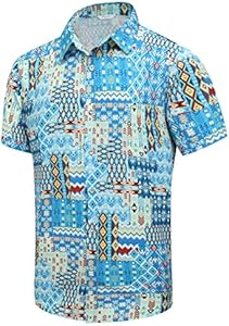 SheLucki Hawaiian Shirt for Men, Unisex Summer Beach Casual Short Sleeve Button Down Shirts, Printed Palmshadow Clothing SheLucki