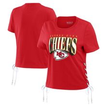 Women's WEAR by Erin Andrews Red Kansas City Chiefs Lace Up Side Modest Cropped T-Shirt WEAR by Erin Andrews