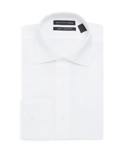 Хлопковая классическая рубашка облегающего кроя Saks Fifth Avenue