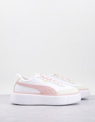 Бело-пастельно-розовые замшевые кроссовки Puma Oslo Maja PUMA