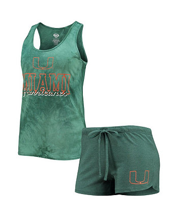Женский зеленый комплект из майки и шорт Miami Hurricanes Billboard Tie Dye Concepts Sport