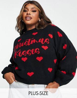 Missguided Plus Christmas kisses sweater in black Missguided Plus